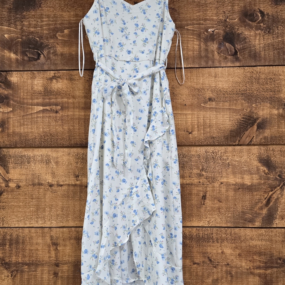 Pink Rose Blue Floral High Low Dress